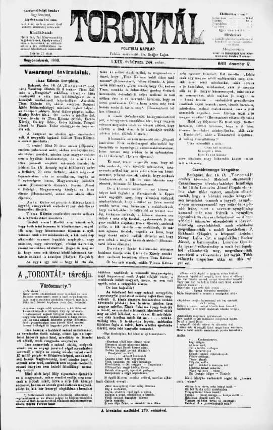 Torontál, 29. évf. 1900. december 17. 288. sz.