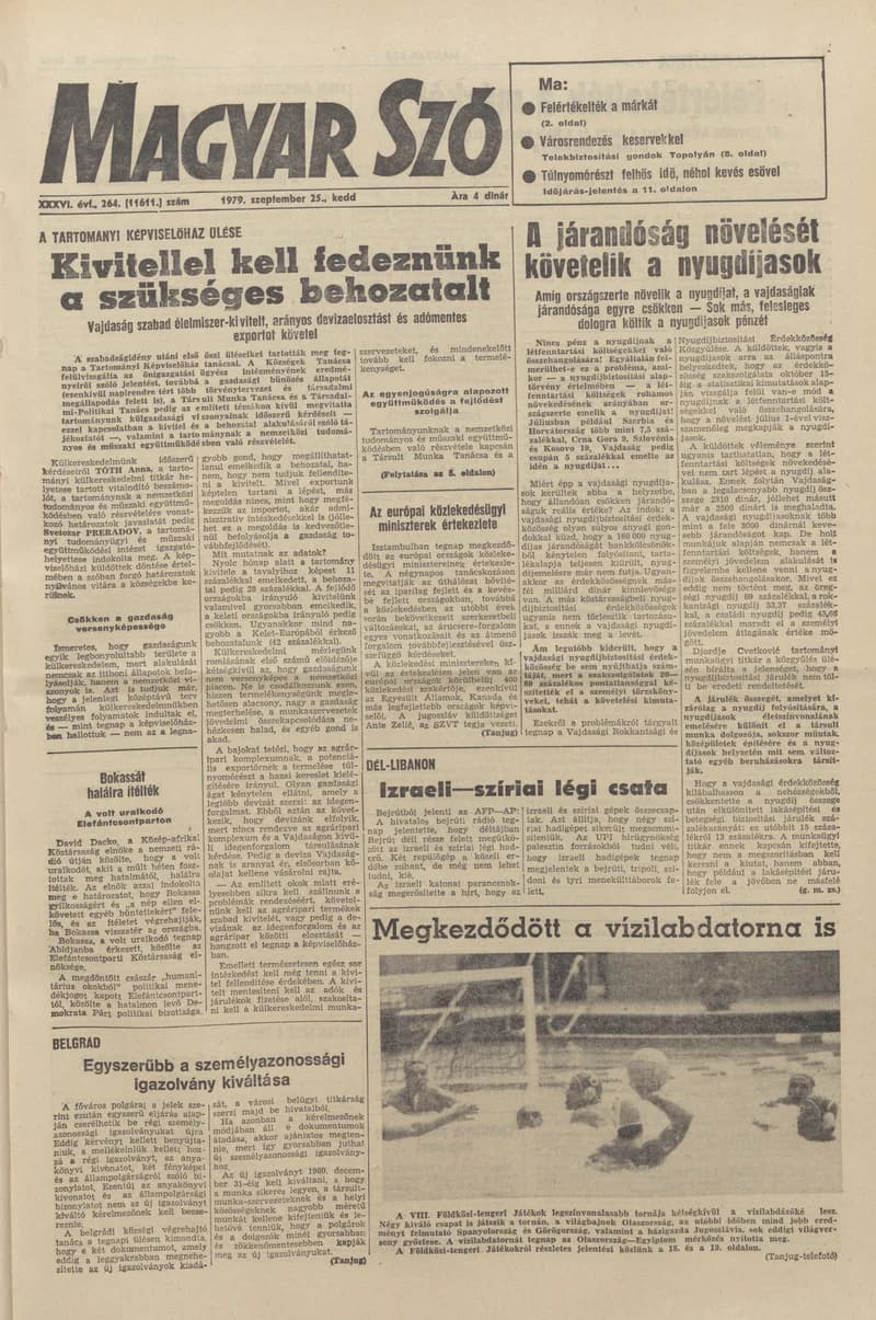 Magyar Szó, 36. évf. 1979. szeptember 25. 264. sz. 1–20. oldal