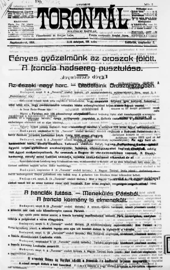 Torontál, 43. évf. 1914. szeptember 3. 199. sz.