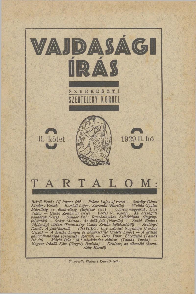 Vajdasági Írás, 2. évf. 1929. február 17. 4. sz. 97–176. oldal