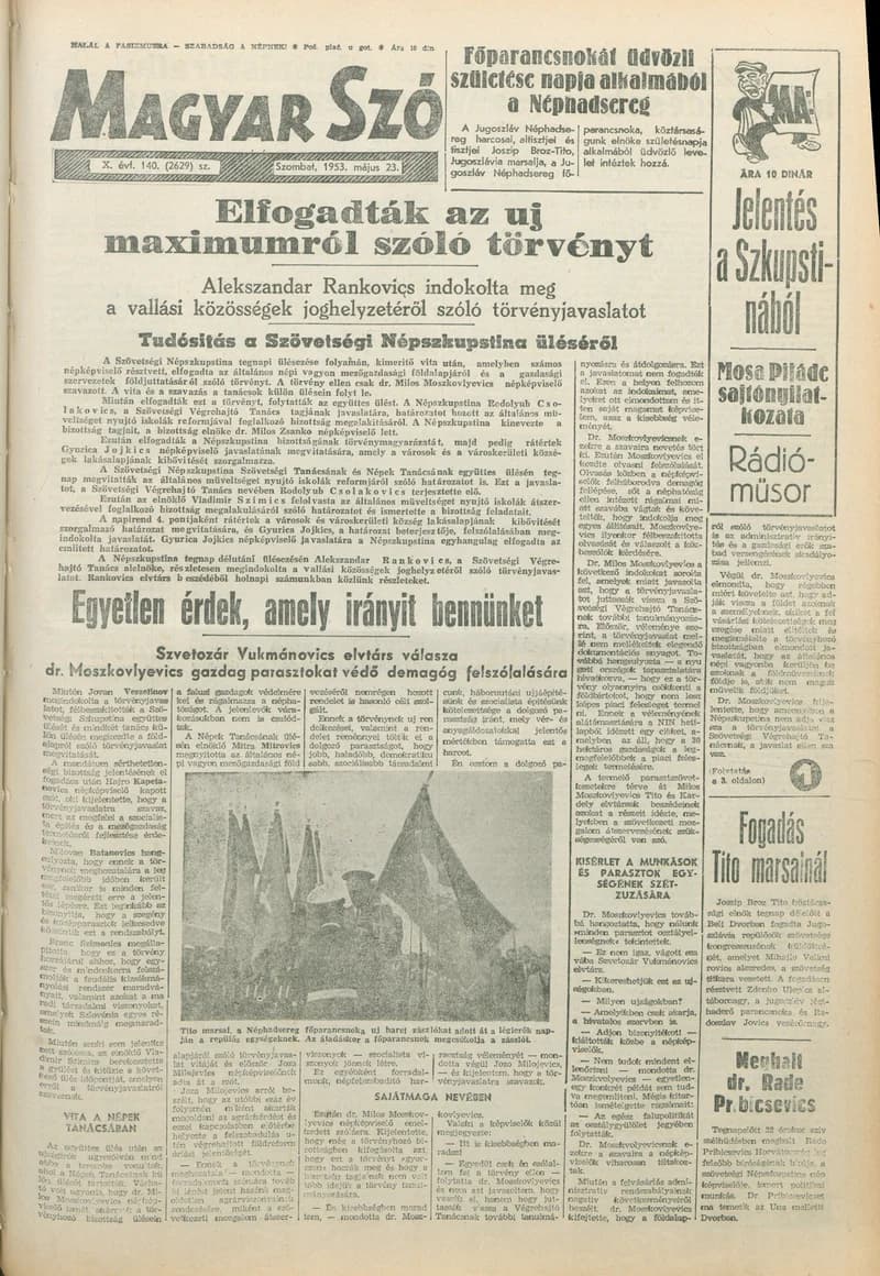 Magyar Szó, 10. évf. 1953. május 23. 140. sz. 1–10. oldal