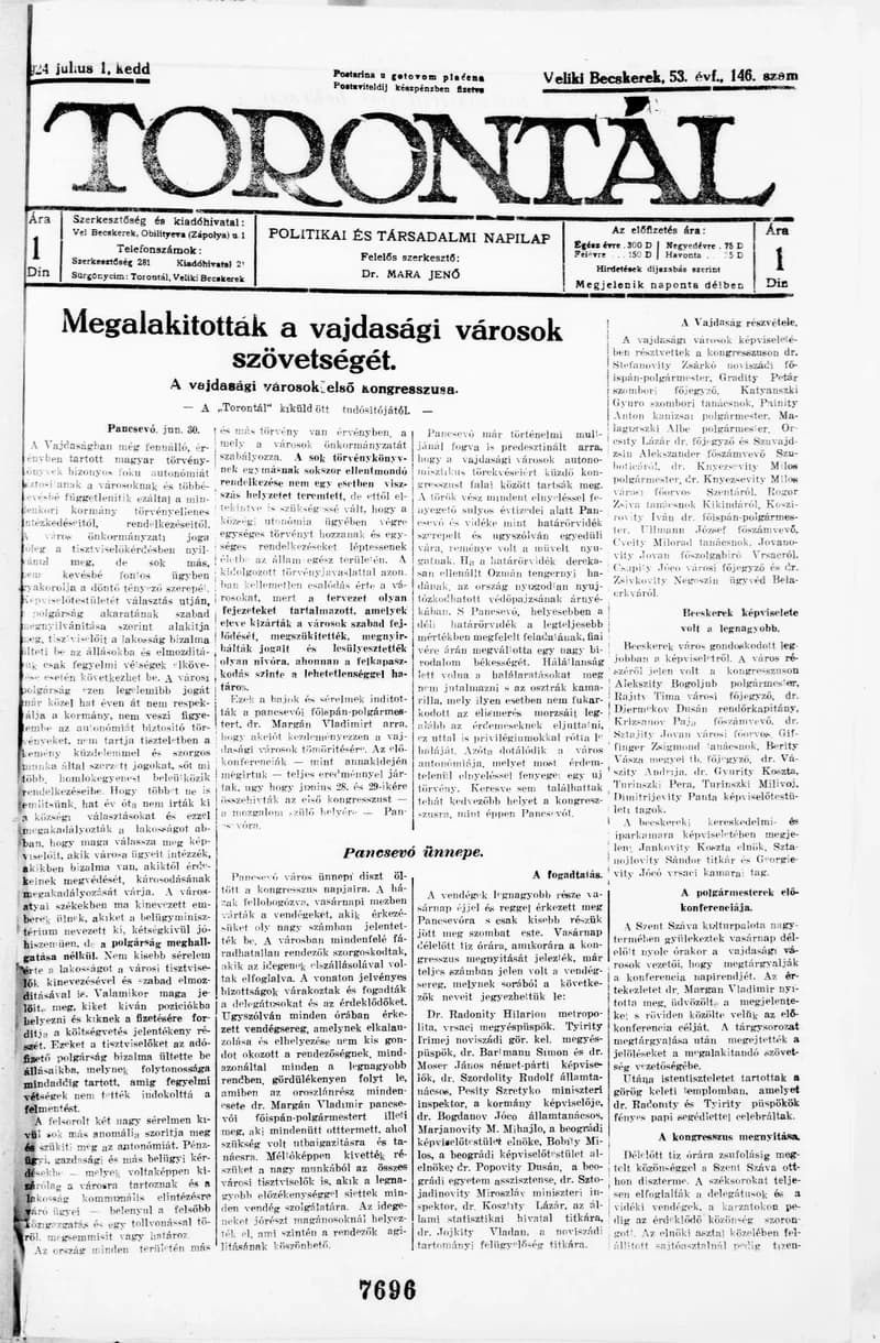 Torontál, 53. évf. 1924. július 1. 146. sz.