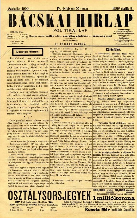 Bácskai Hirlap, 4. évf. 1900. április 9. 55. sz.