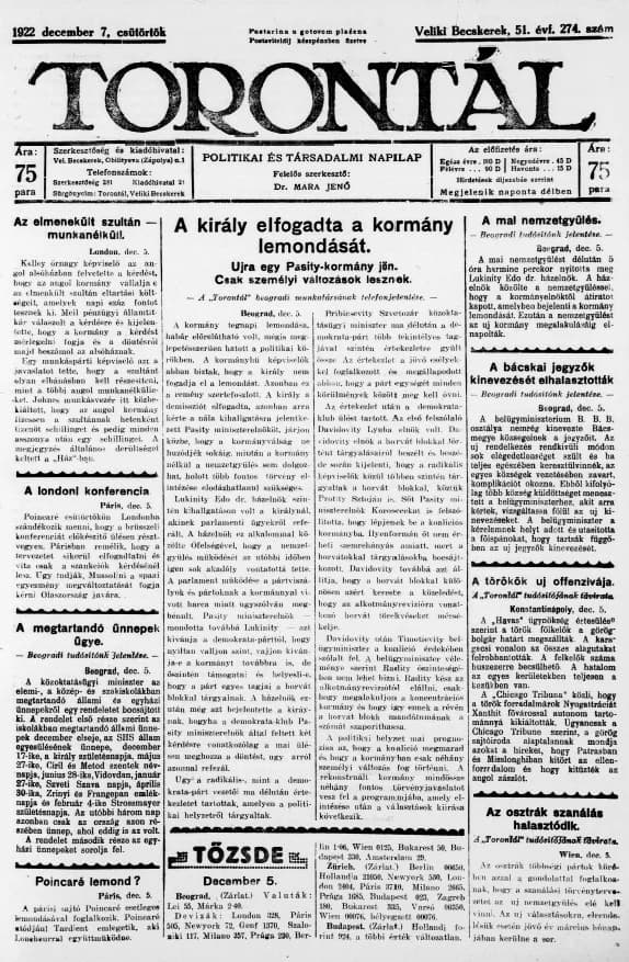 Torontál, 51. évf. 1922. december 7. 274. sz.