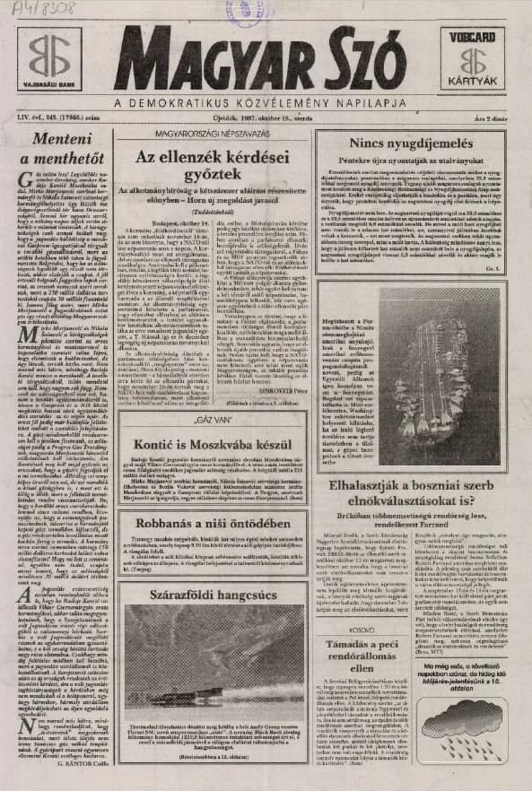 Magyar Szó, 54. évf. 1997. október 15. 243. sz. 1–16. oldal