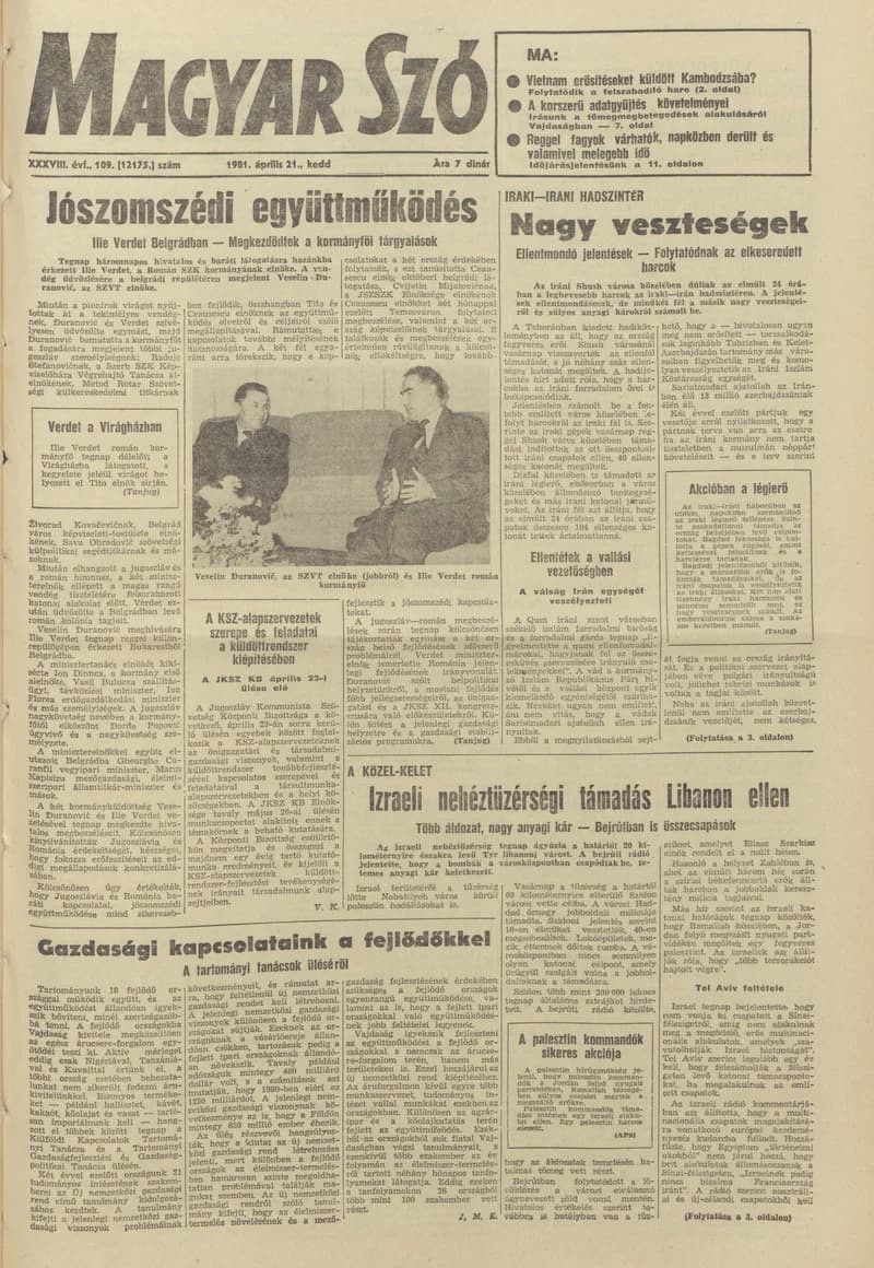 Magyar Szó, 38. évf. 1981. április 21. 109. sz.