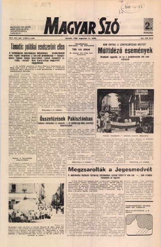 Magyar Szó, 45. évf. 1988. augusztus 22. 231. sz. 1–16. oldal