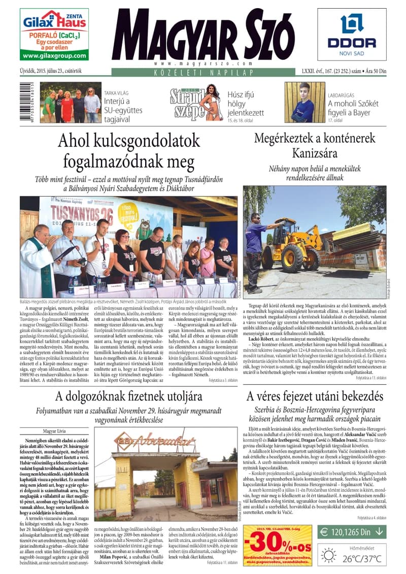 Magyar Szó, 72. évf. 2015. július 23. 167. sz. 1–20. oldal