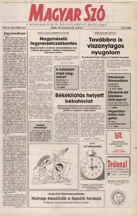 Magyar Szó, 48. évf. 1991. szeptember 29. 268. sz. 1–28. oldal