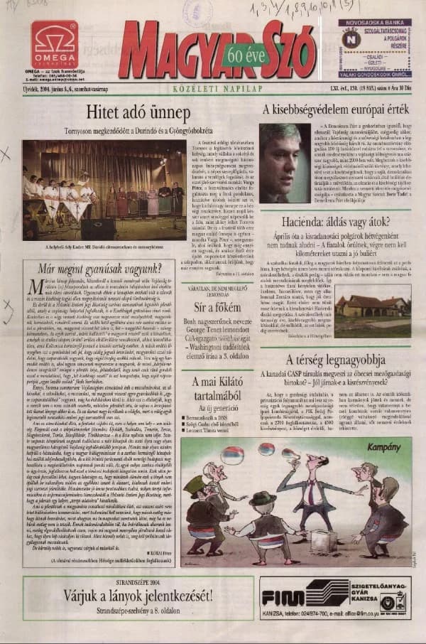 Magyar Szó, 61. évf. 2004. június 5. – 6. 130. sz. 1–24. oldal