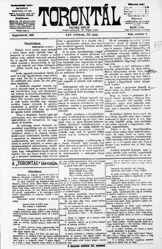 Torontál, 25. évf. 1896. november 3. 253. sz.