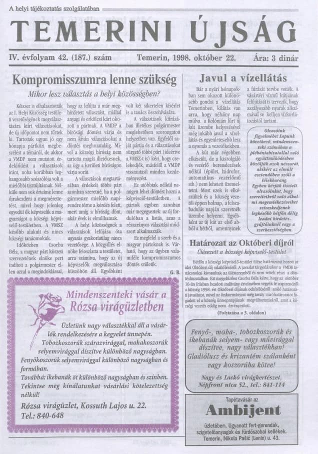 Temerini Újság, 4. évf. 1998. október 22. 42. sz.