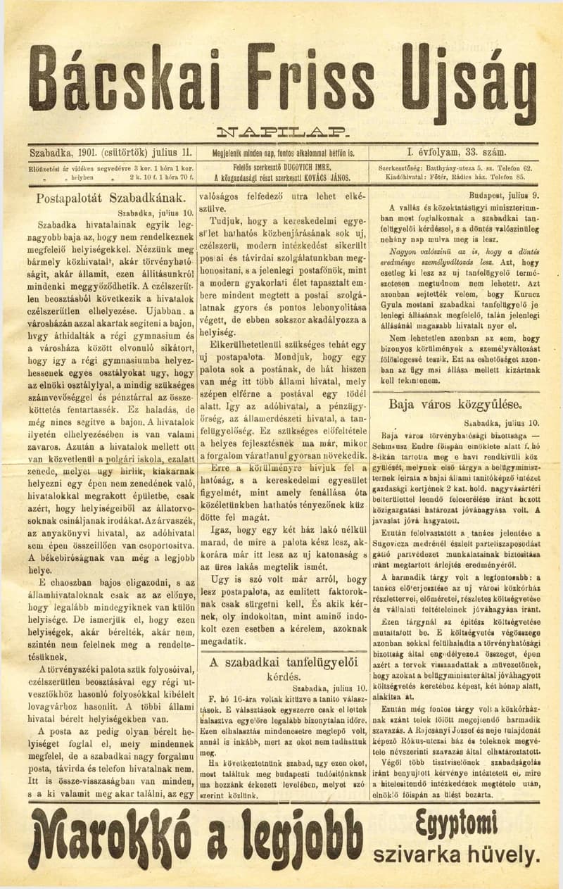 Bácskai Friss Ujság, 1. évf. 1901. július 11. 33. sz.