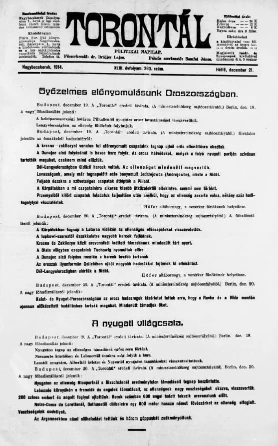Torontál, 43. évf. 1914. december 21. 290. sz.