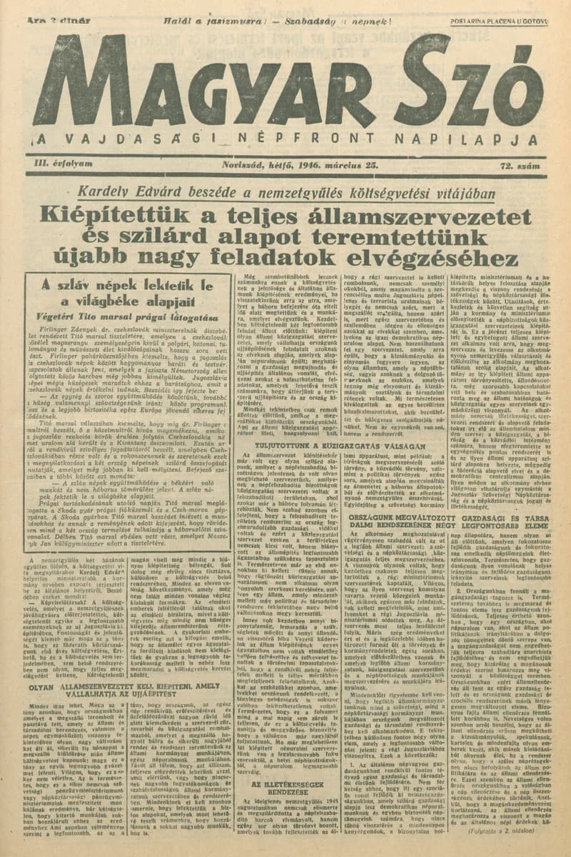 Magyar Szó, 3. évf. 1946. március 25. 72. sz. 1–6. oldal