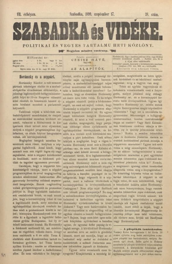 Szabadka és vidéke II, 7. évf. 1899. szeptember 17. 38. sz.