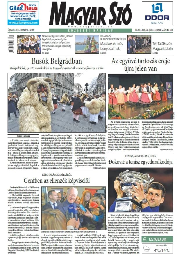 Magyar Szó, 73. évf. 2016. február 1. 24. sz. 1–20. oldal