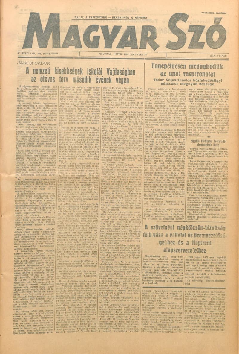 Magyar Szó, 5. évf. 1948. december 27. 309. sz. 1–4. oldal