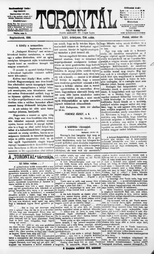 Torontál, 25. évf. 1896. október 30. 250. sz.