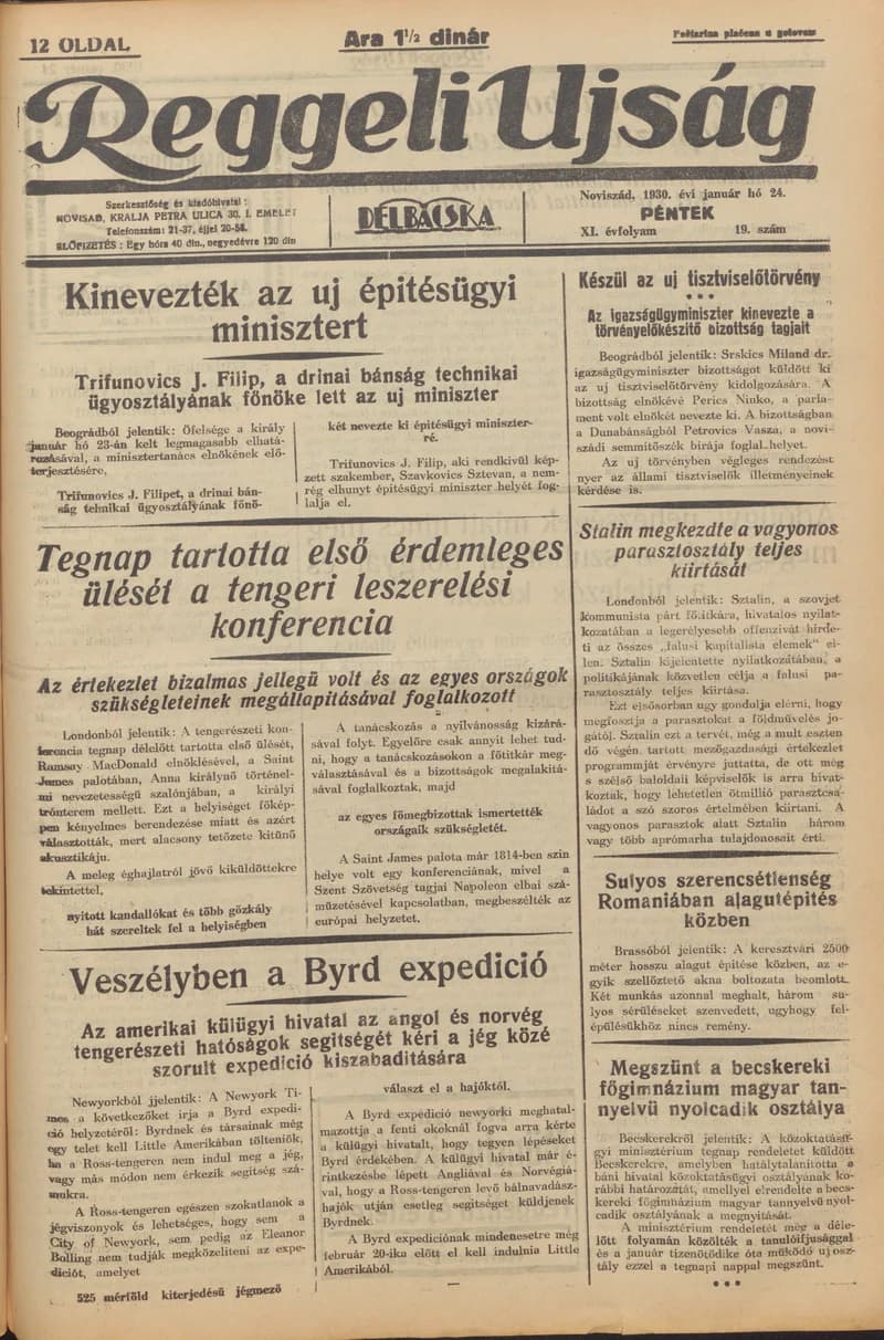 Reggeli Újság, 11. évf. 1930. január 24. 19. sz.