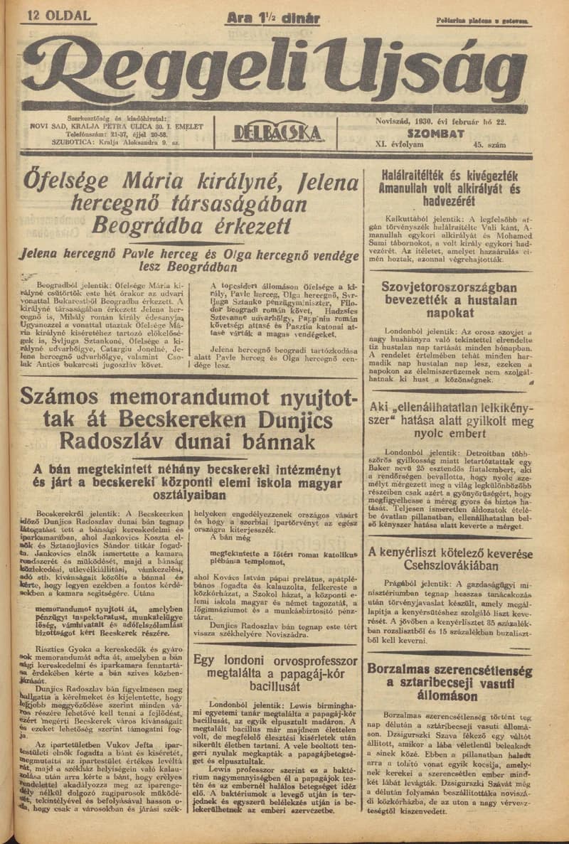 Reggeli Újság, 11. évf. 1930. február 22. 45. sz.