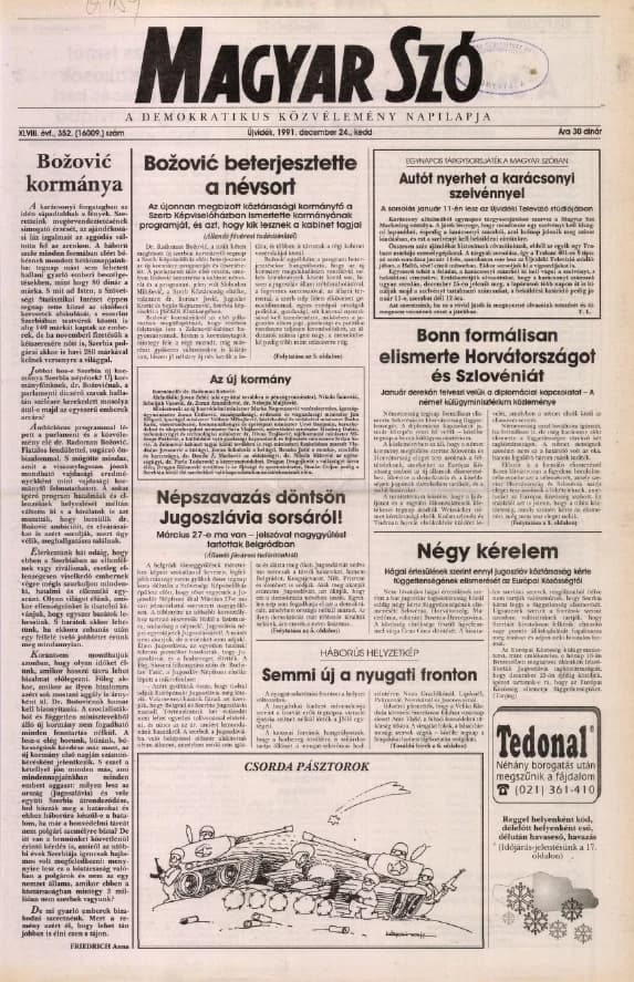 Magyar Szó, 48. évf. 1991. december 24. 352. sz. 1–20. oldal