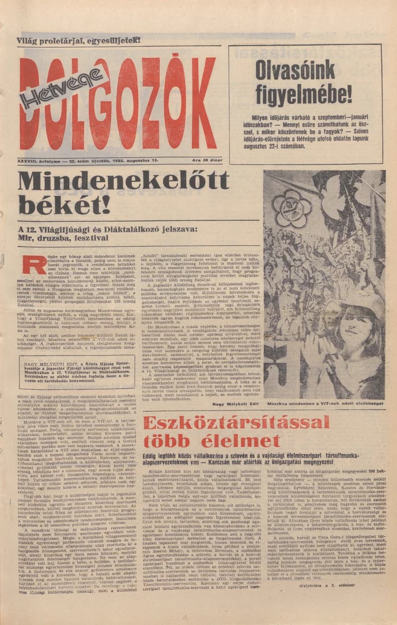 Dolgozók, 39. évf. 1985. augusztus 15. 32. sz.