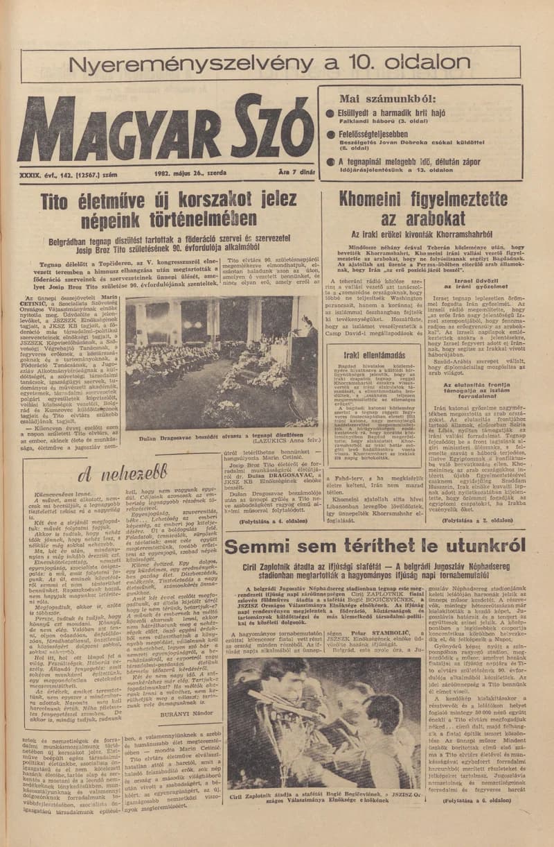 Magyar Szó, 39. évf. 1982. május 26. 142. sz. 1–28. oldal