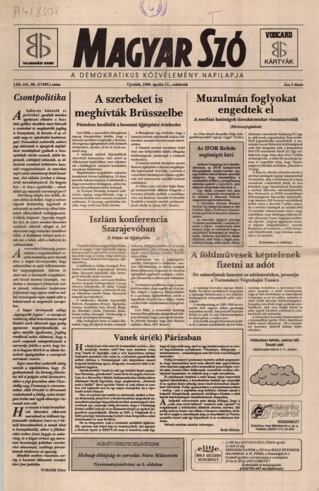 Magyar Szó, 53. évf. 1996. március 11. 60. sz. 1–16. oldal
