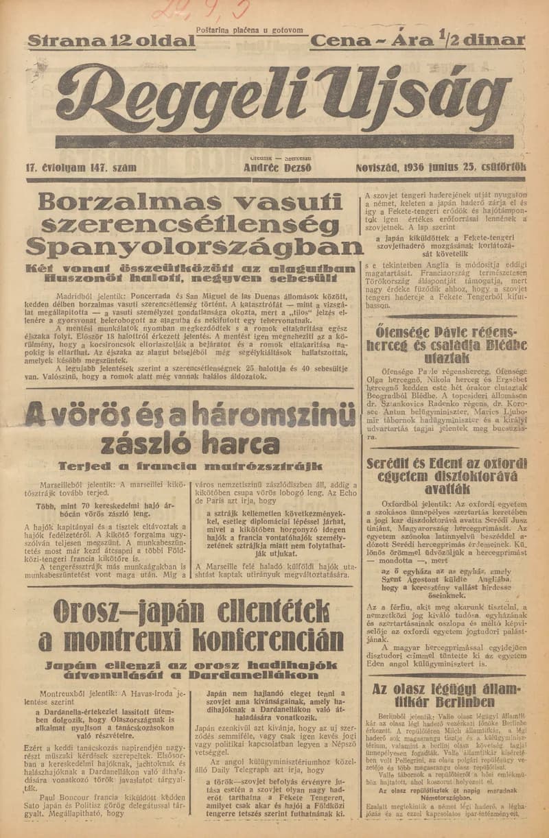 Reggeli Újság, 17. évf. 1936. június 25. 147. sz.