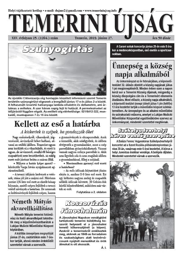 Temerini Újság, 25. évf. 2019. június 27. 25. sz.