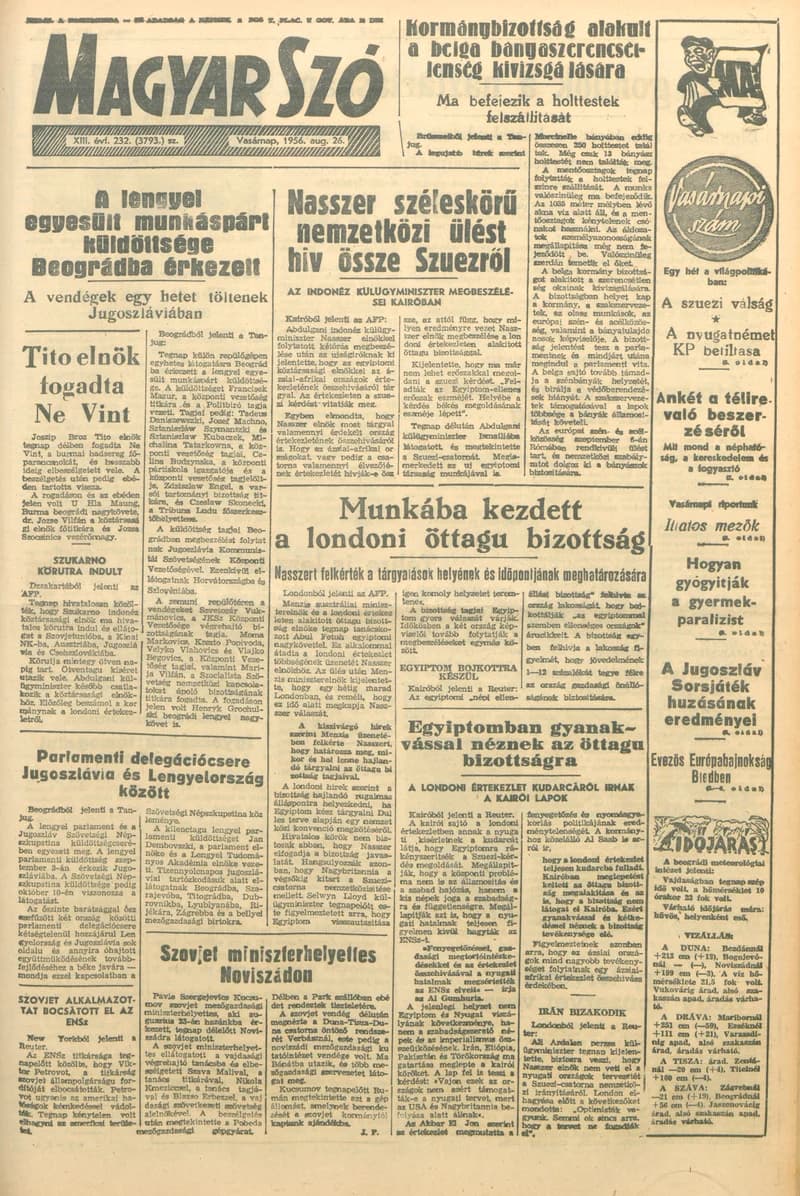 Magyar Szó, 13. évf. 1956. augusztus 26. 232. sz. 1–20. oldal