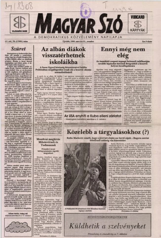 Magyar Szó, 55. évf. 1998. március 21. 70. sz. 1–16. oldal
