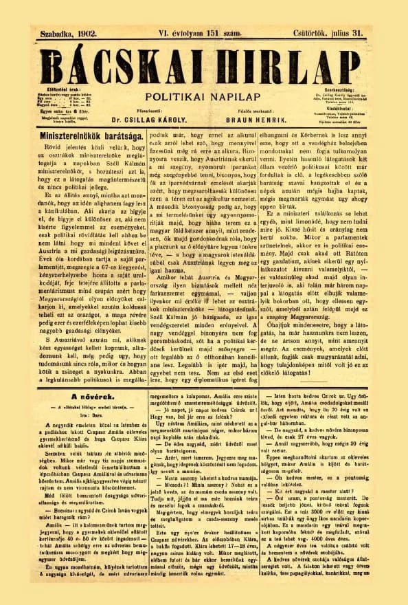 Bácskai Hirlap, 6. évf. 1902. július 31. 151. sz.