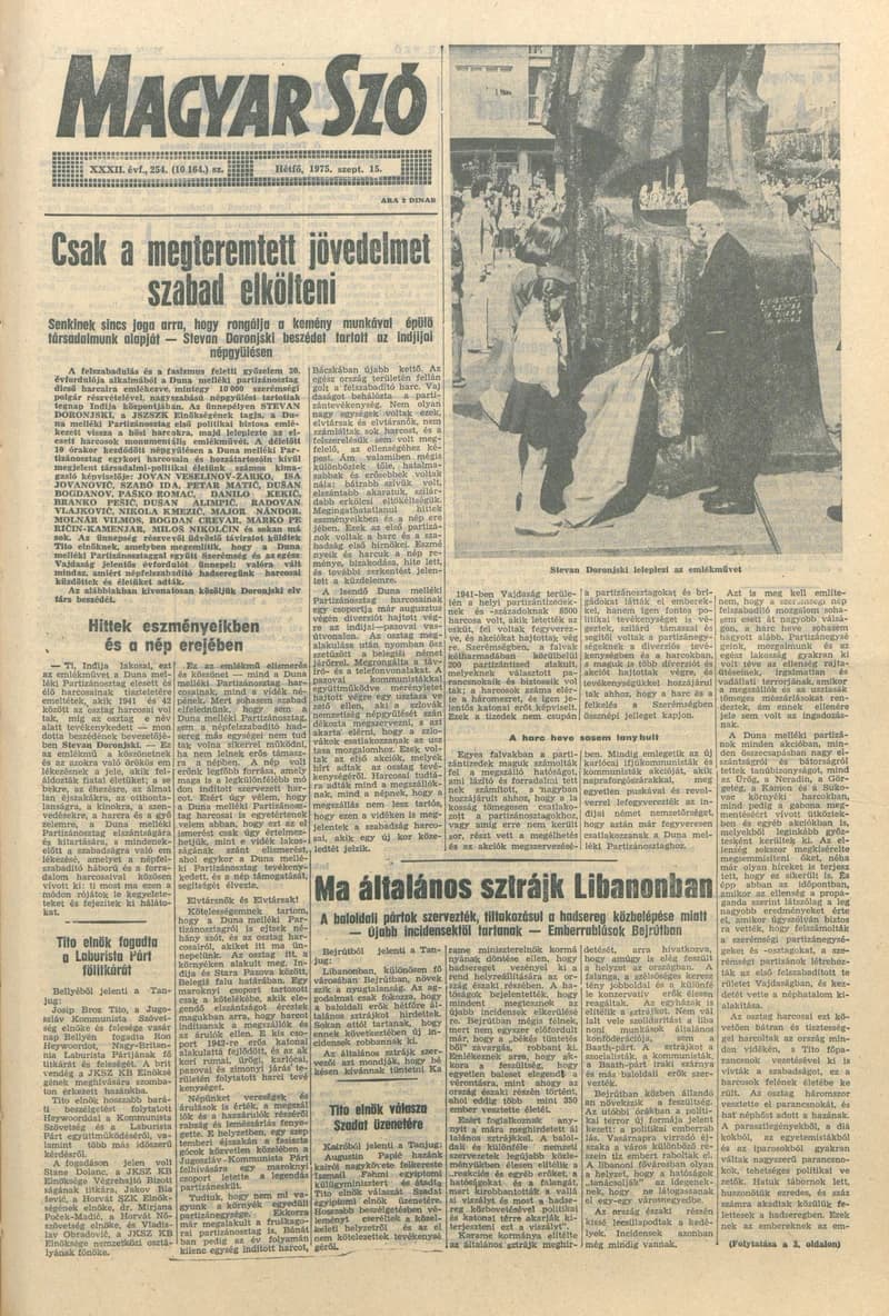 Magyar Szó, 32. évf. 1975. szeptember 15. 254. sz.
