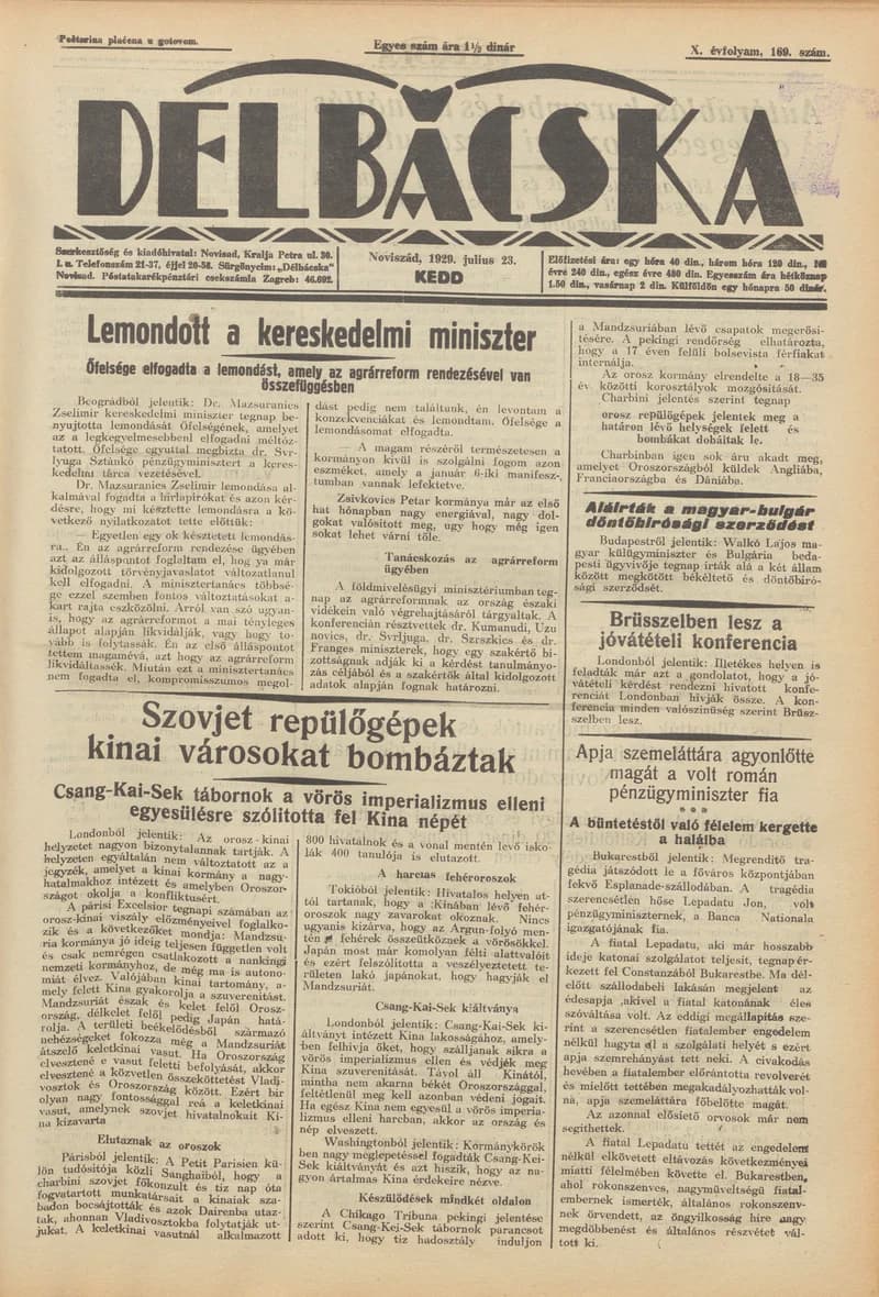 Délbácska, 10. évf. 1929. július 23. 169. sz.