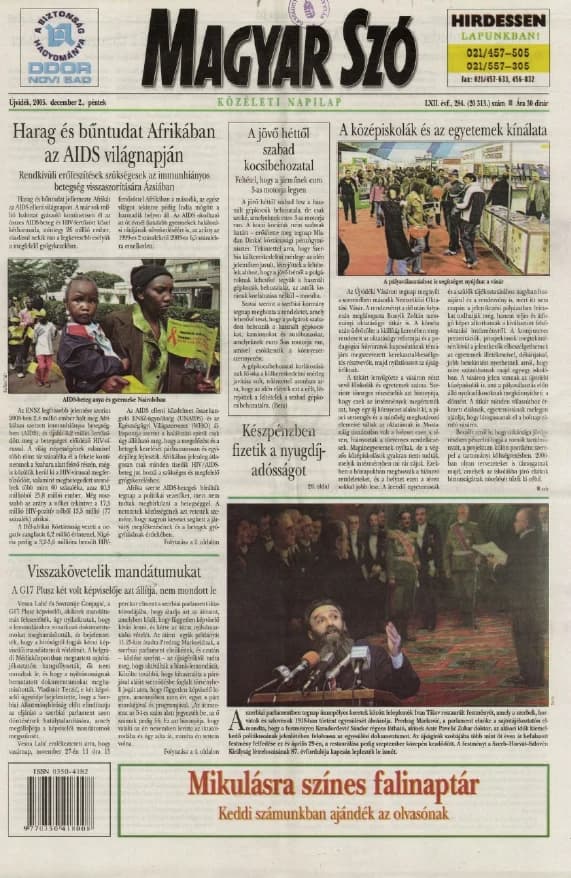 Magyar Szó, 62. évf. 2005. december 2. 284. sz. 1–20. oldal
