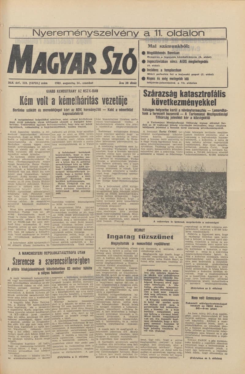 Magyar Szó, 42. évf. 1985. augusztus 24. 232. sz. 1–24. oldal