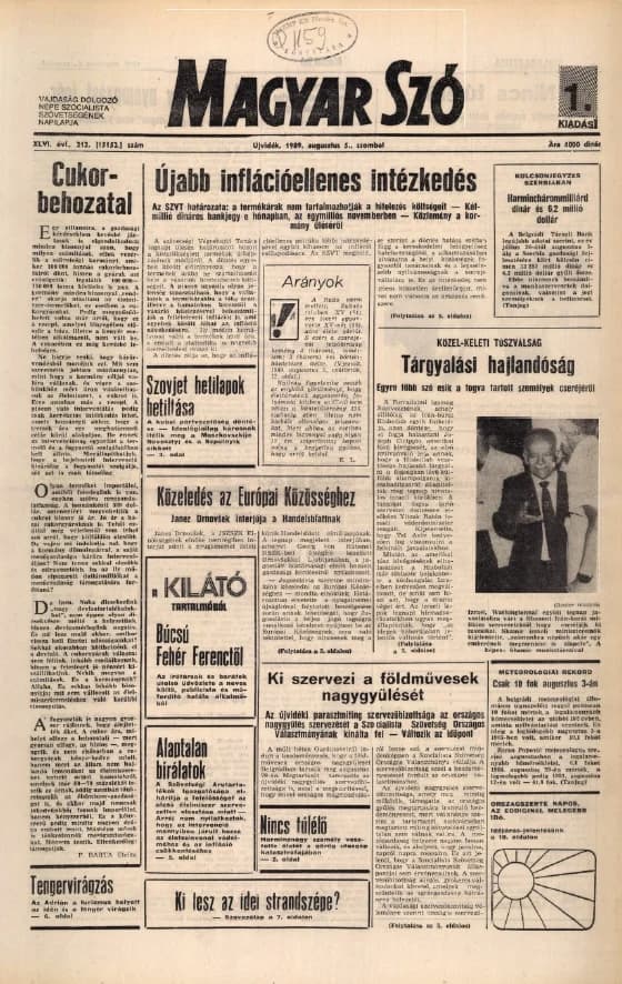 Magyar Szó, 46. évf. 1989. augusztus 5. 212. sz. 1–28. oldal