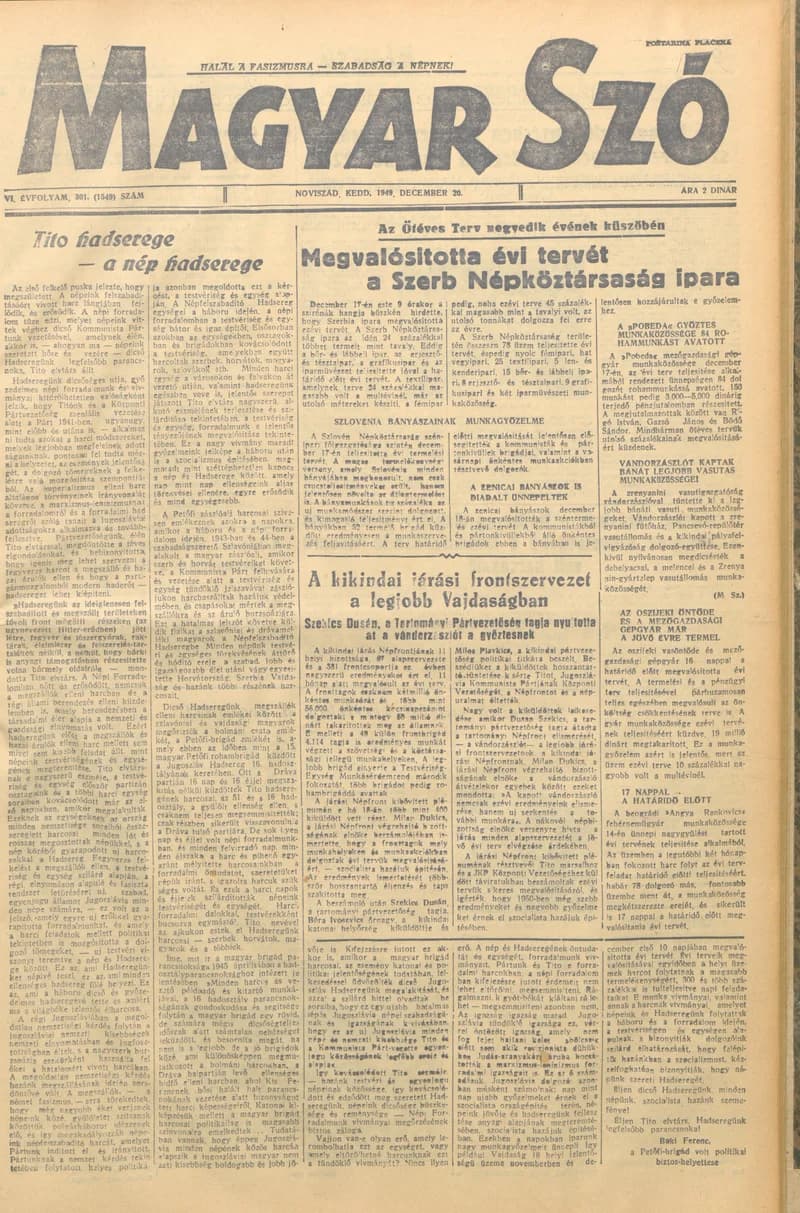 Magyar Szó, 6. évf. 1949. december 20. 301. sz. 1–4. oldal