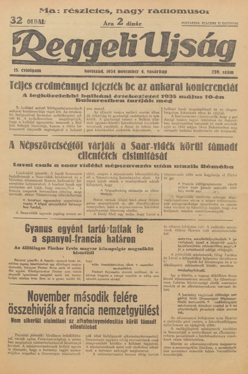 Reggeli Újság, 15. évf. 1934. november 4. 259. sz.