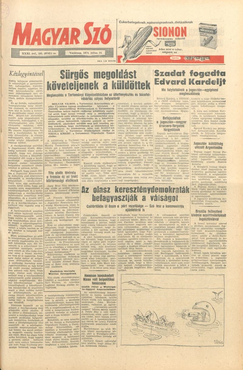 Magyar Szó, 31. évf. 1974. július 14. 191. sz. 1–28. oldal