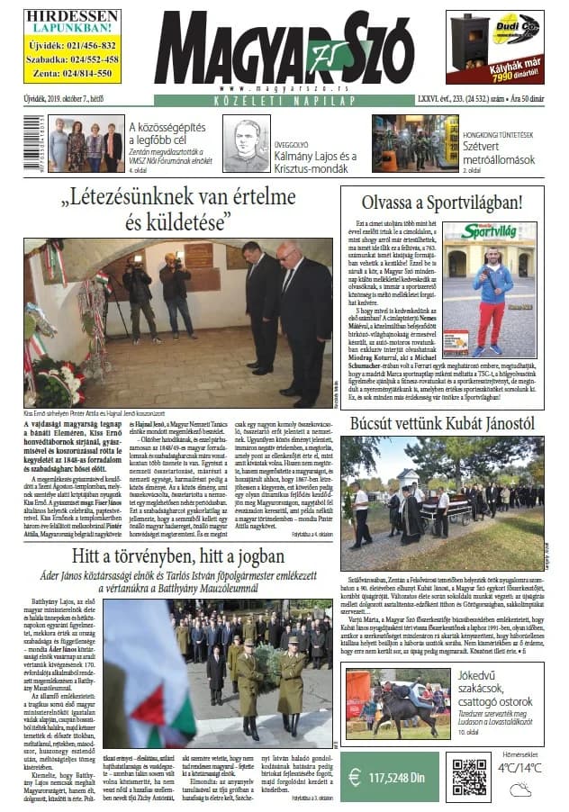 Magyar Szó, 76. évf. 2019. október 7. 233. sz. 1–12. oldal