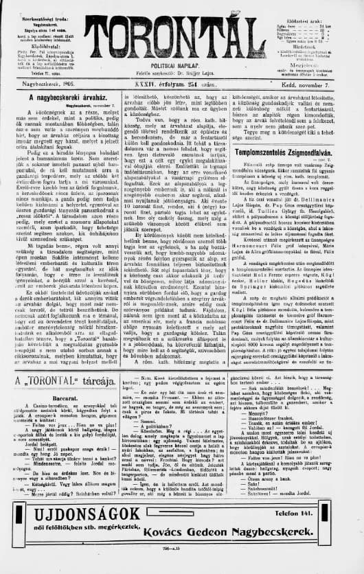 Torontál, 34. évf. 1905. november 7. 254. sz.