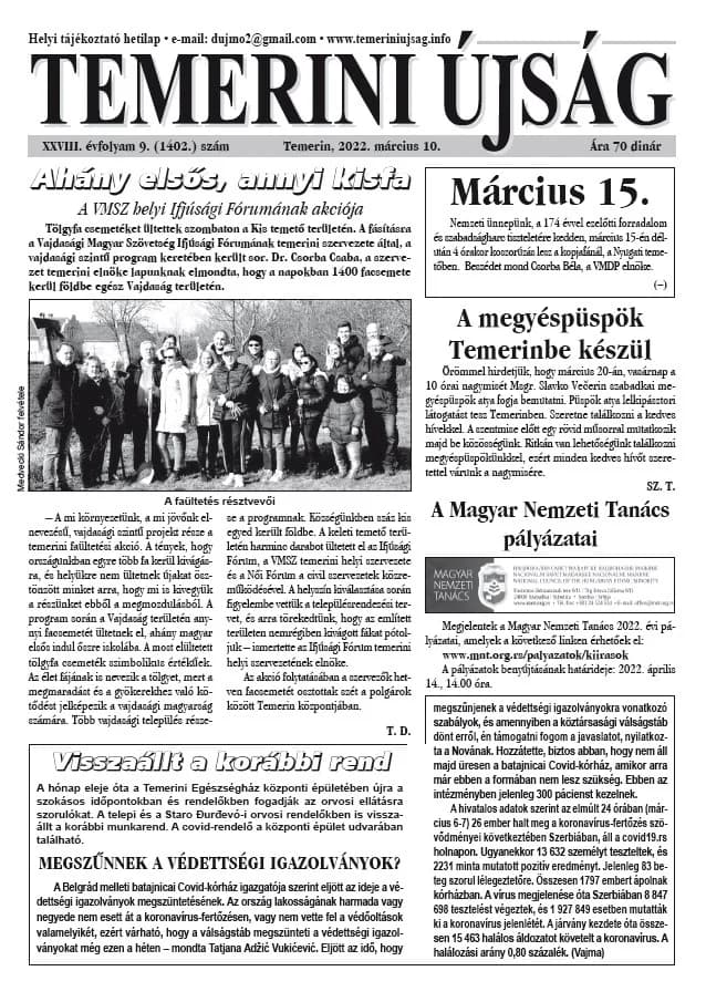 Temerini Újság, 28. évf. 2022. március 10. 9. sz.