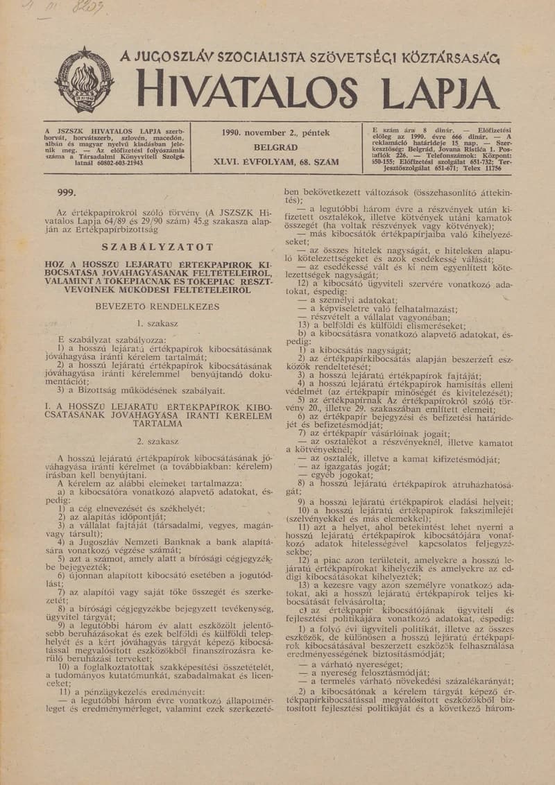 A Jugoszláv Szocialista Szövetségi Köztársaság Hivatalos Lapja, 46. évf. 1990. november 2. 68. sz. 2021–2036. oldal