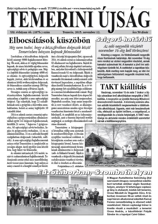Temerini Újság, 21. évf. 2015. november 12. 46. sz.