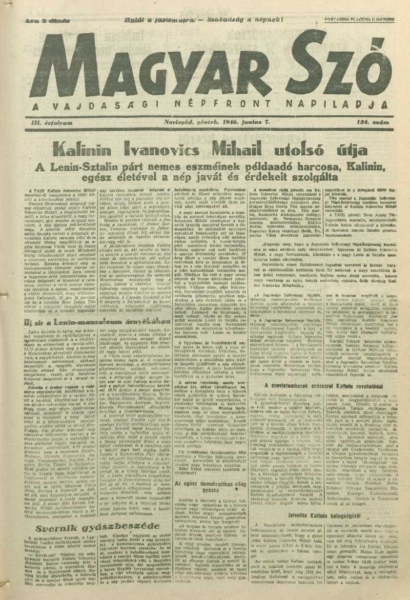 Magyar Szó, 3. évf. 1946. június 7. 134. sz. 1–8. oldal