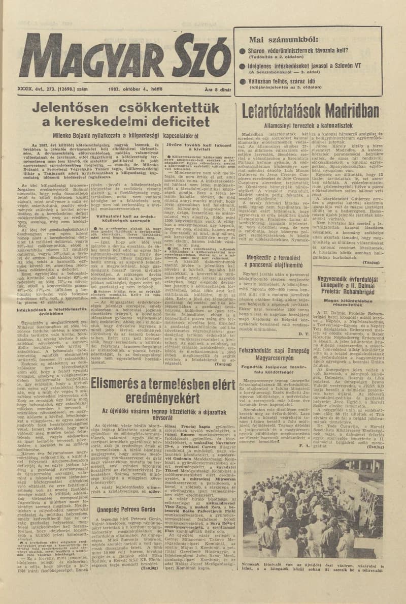 Magyar Szó, 39. évf. 1982. október 4. 273. sz. 1–8. oldal