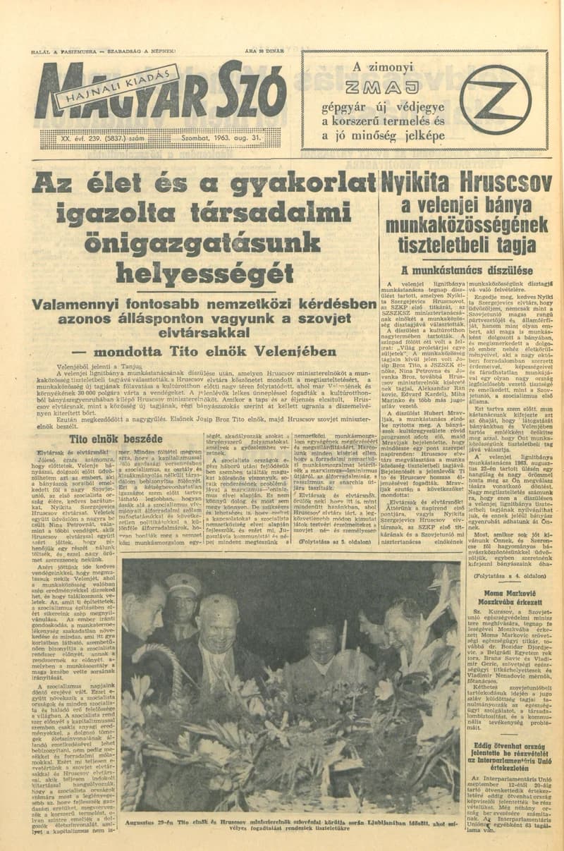 Magyar Szó, 20. évf. 1963. augusztus 31. 239. sz. 1–12. oldal